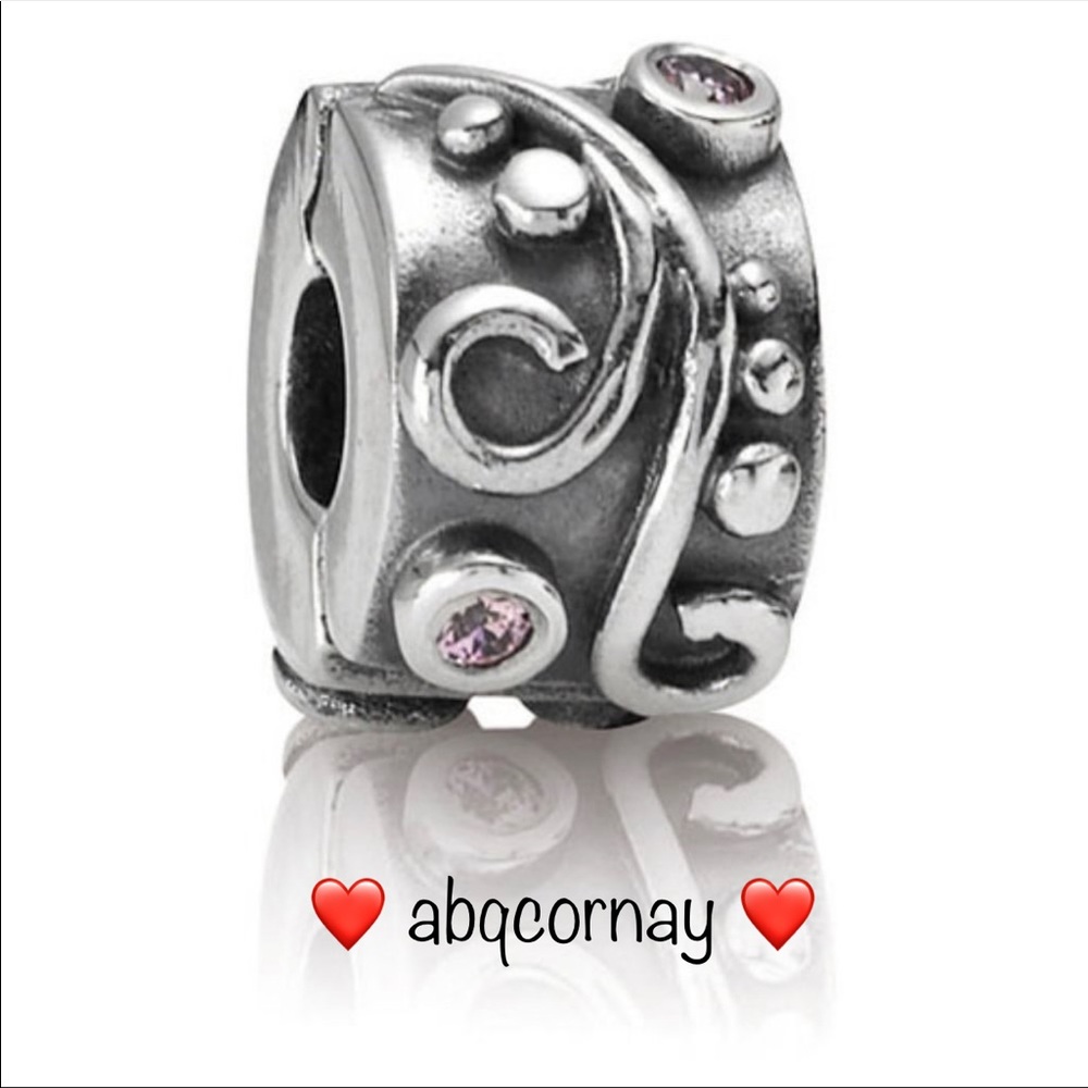 EUC Pandora 790380PCZ Sterling Silver Tendril Clip w/ Pink Zirconia